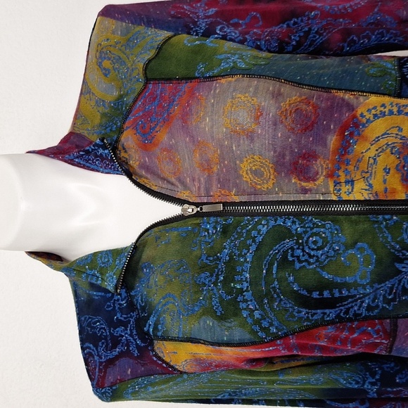 Shana Multicolor Whimsy Goth Dark Fairy Paisley Patchwork Asymetrical Jacket - L - Picture 2 of 14